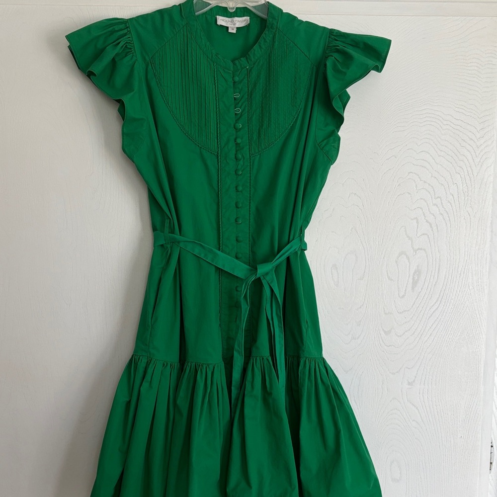 Caroline Constas Vibrant Green Ruffle Midi Dress